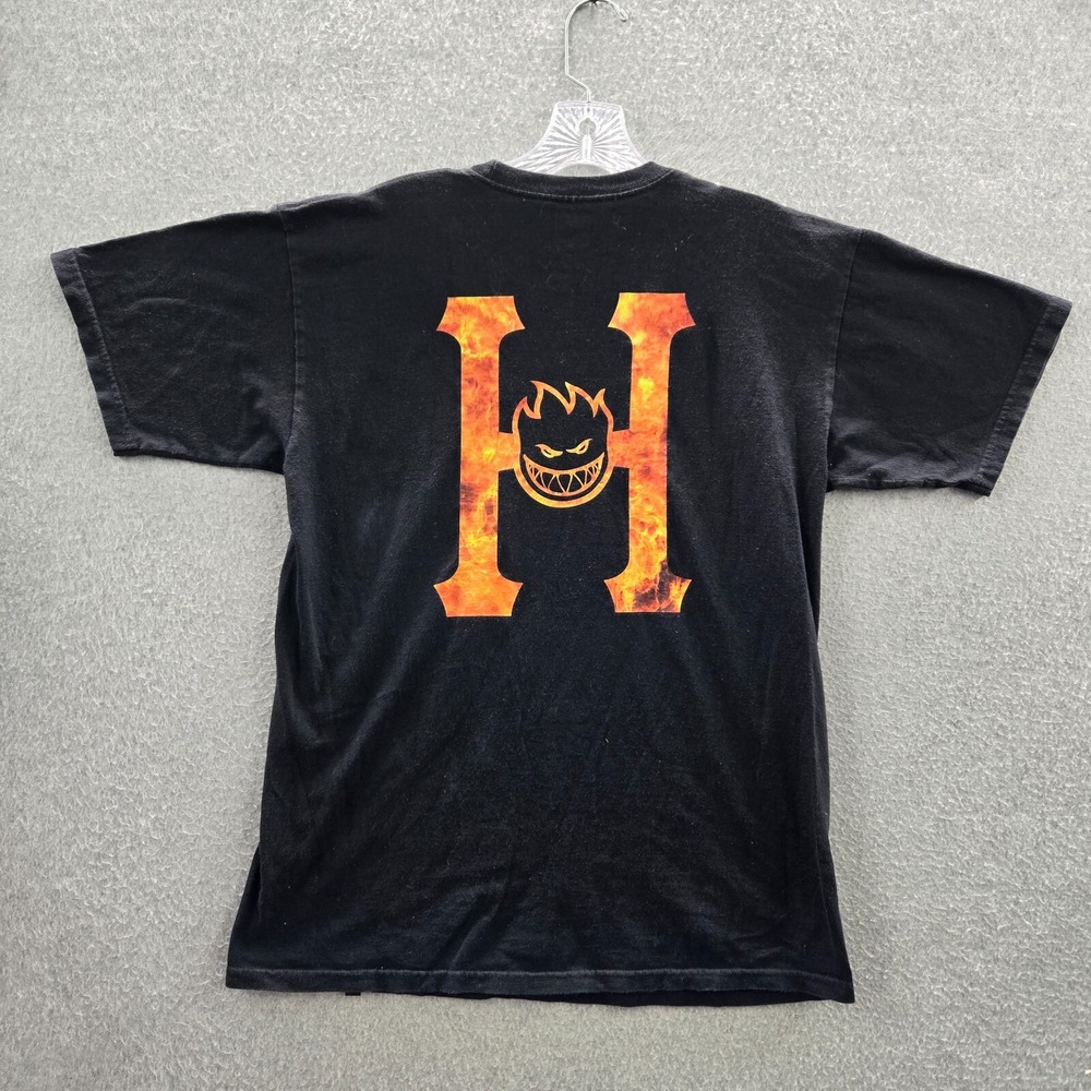 HUF x Spitfire Men Shirt Medium Black Logo Graphic Crew Neck Short Sleeve Tee
